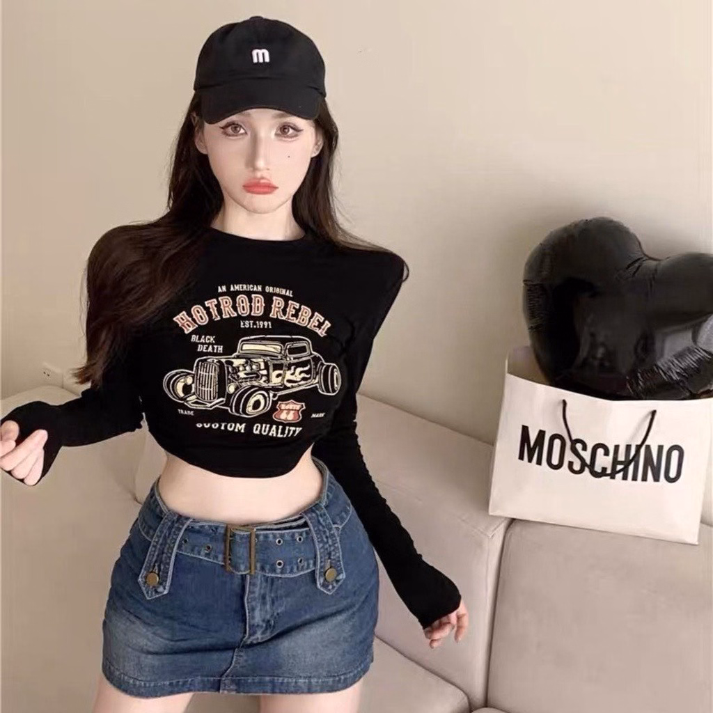Áo Croptop Ôm Body Nữ Hotrod Rebel Tay Dài Cổ Tròn Sa90 - Sam Store - Ảnh 10