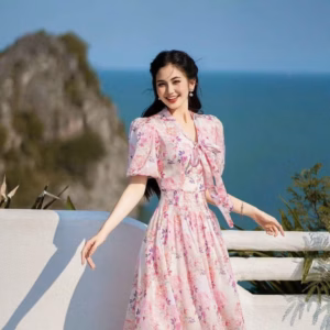 Đầm Váy Nữ Voan Hoa Tay Phồng Cột Nơ Dd5019 - Nana House