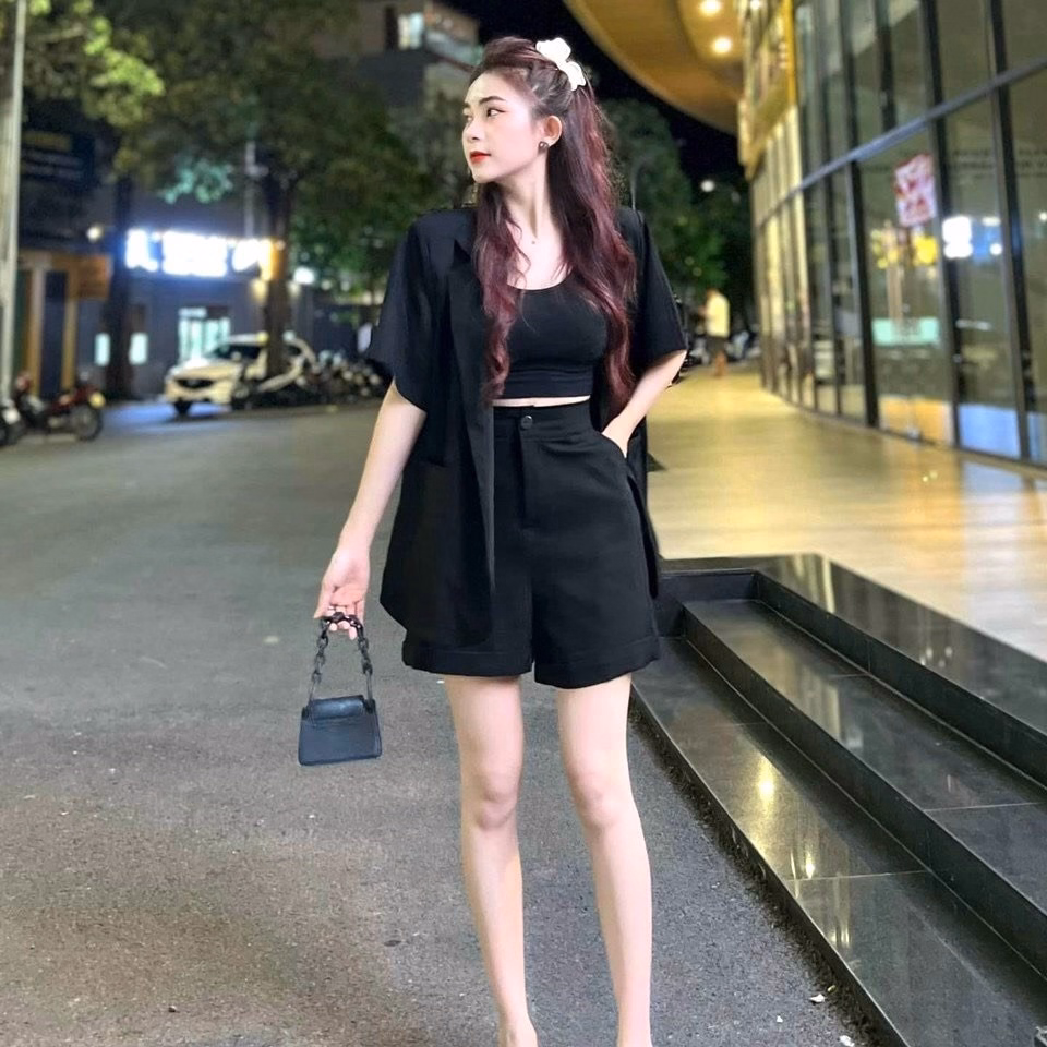 Set Bộ Vest Nữ Blazer Ngắn Tay Mix Quần Ống Rộng Cùng Tone Sa98 - Sam Store - Ảnh 2