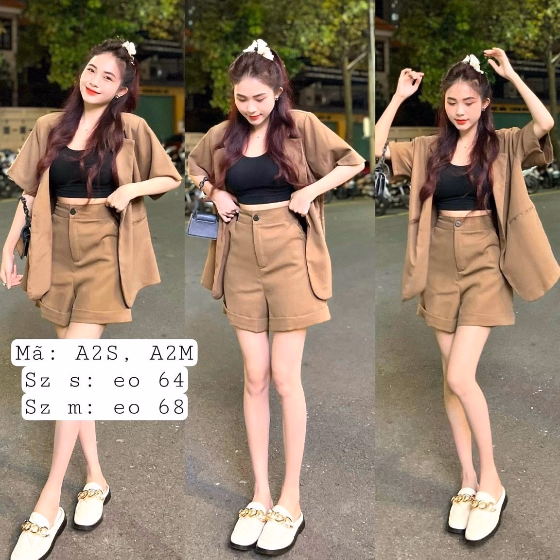 Set Bộ Vest Nữ Blazer Ngắn Tay Mix Quần Ống Rộng Cùng Tone Sa98 - Sam Store - Ảnh 3