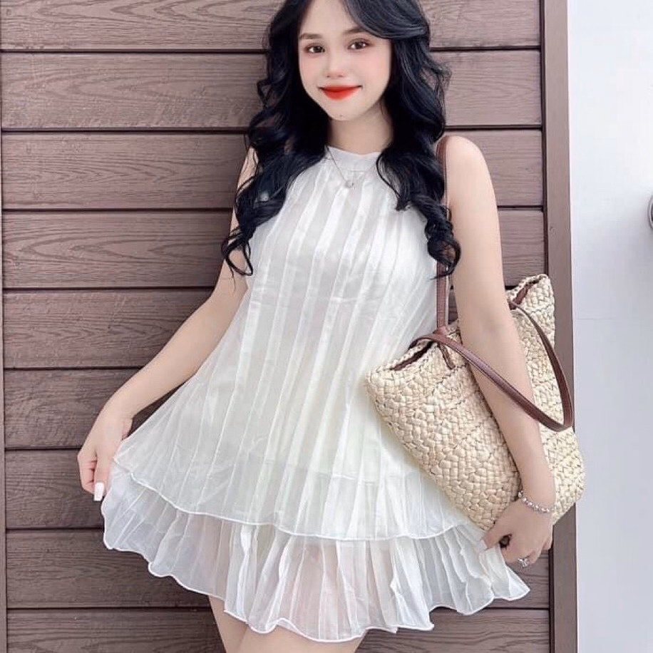 Set Đồ Nữ Xếp Ly Áo Cổ Yếm Phối Chân Váy Xòe - Ausa House - Ảnh 2