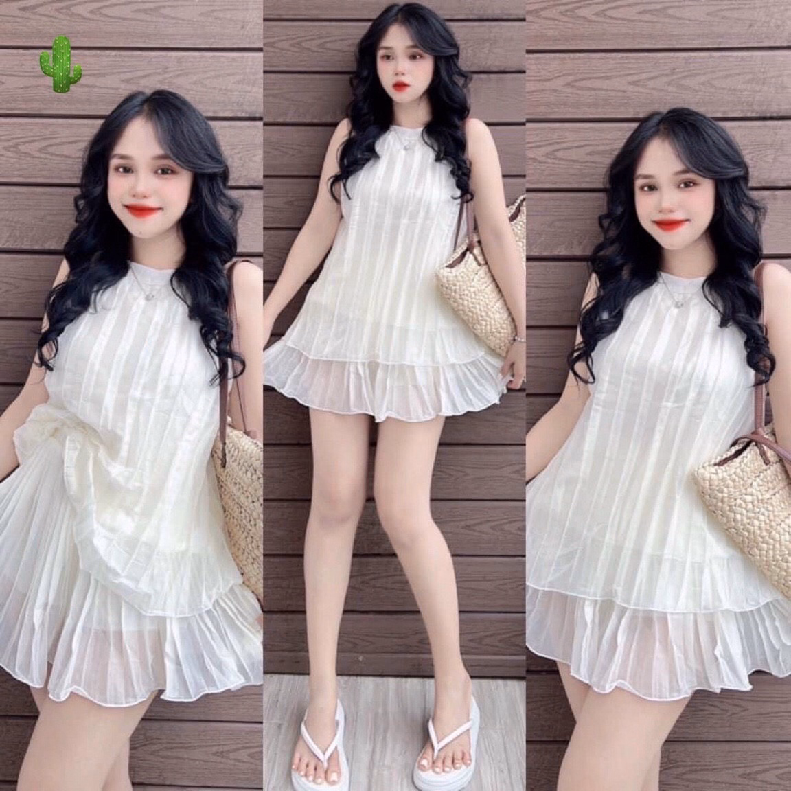 Set Đồ Nữ Xếp Ly Áo Cổ Yếm Phối Chân Váy Xòe - Ausa House - Ảnh 4