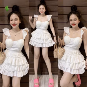 Set Áo Cánh Tiền Phối Chân Váy Đa Tầng Voan Có Mút - Ausa House