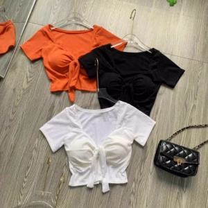 Áo Thun Nữ Croptop Thắt Nơ Có Mút Ngực - Ausa House