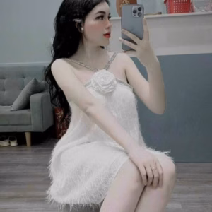 Đầm Nữ Đính Hoa Vải Lông Mềm Mịn Có Lót - Ausa House