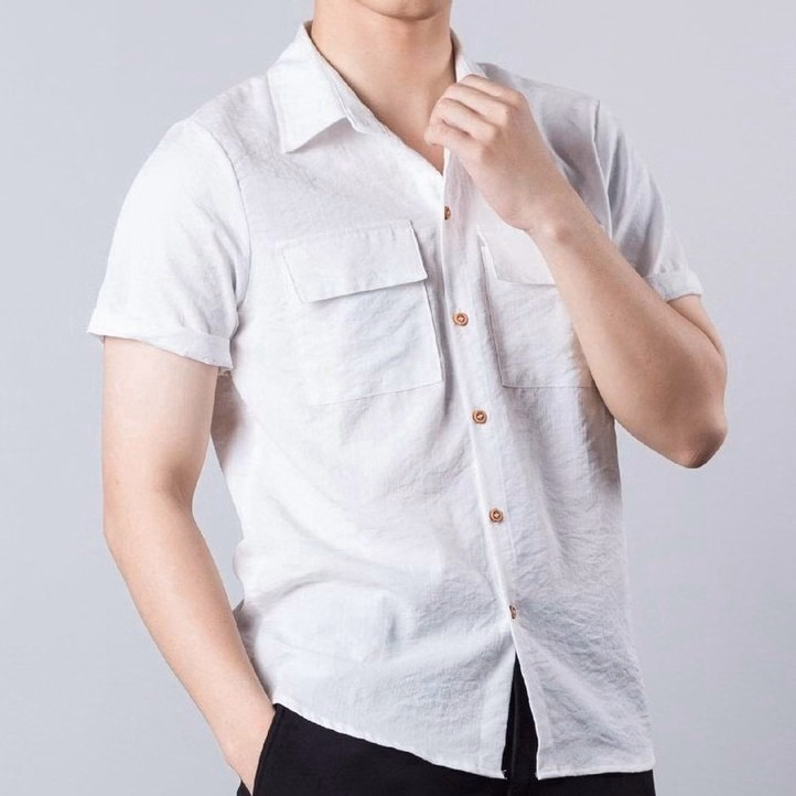 Áo Sơ Mi Nam Ngắn Tay Cổ Bẻ Túi Hộp Chất Vải Đũi Cực Mát Phong Cách Thời Trang Tj06 - Trùm Sỉ Vn - Ảnh 3