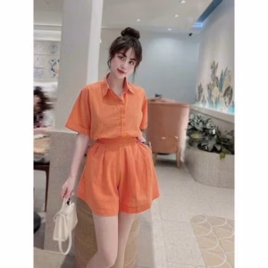 Set Bộ Đồ Nữ Chất Đũi Cổ Sơ Mi Phối Quần Short Bt989 - Nana House