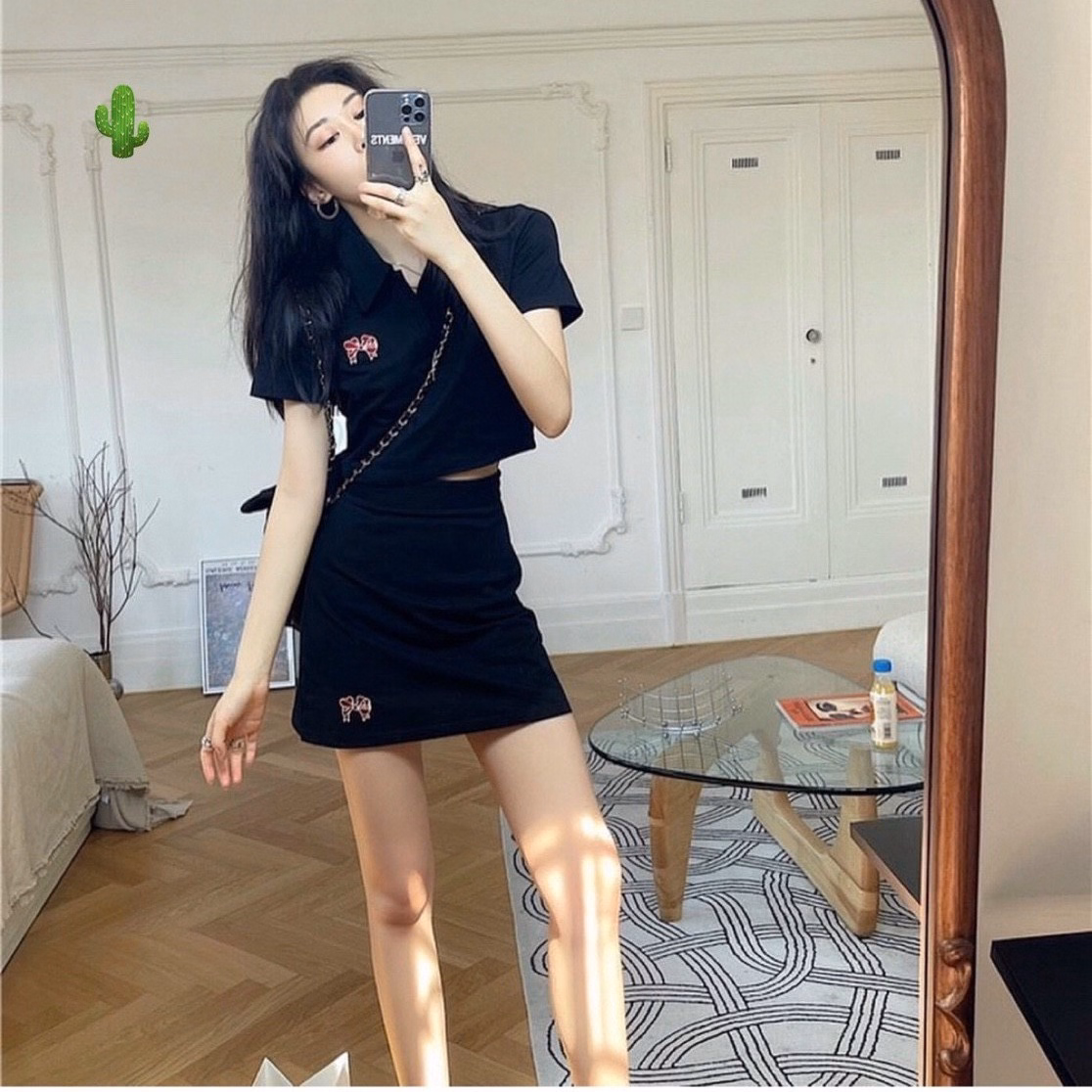 Set Đồ Nữ Áo Croptop Phối Chân Váy Chữ A Thêu Nơ - Ausa House - Ảnh 2