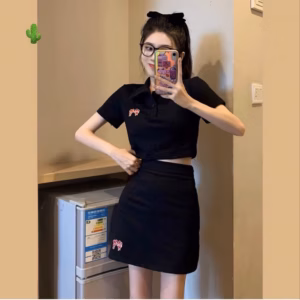 Set Đồ Nữ Áo Croptop Phối Chân Váy Chữ A Thêu Nơ - Ausa House