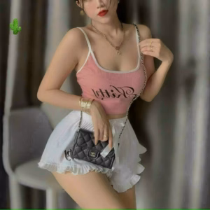 Set Đồ Nữ Áo Thun Croptop 2 Dây Phối Quần Bèo Kitty - Ausa House