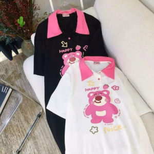 Đầm Suông Nữ Cổ Trụ Thun Tici Gấu Hồng Happy - Ausa House