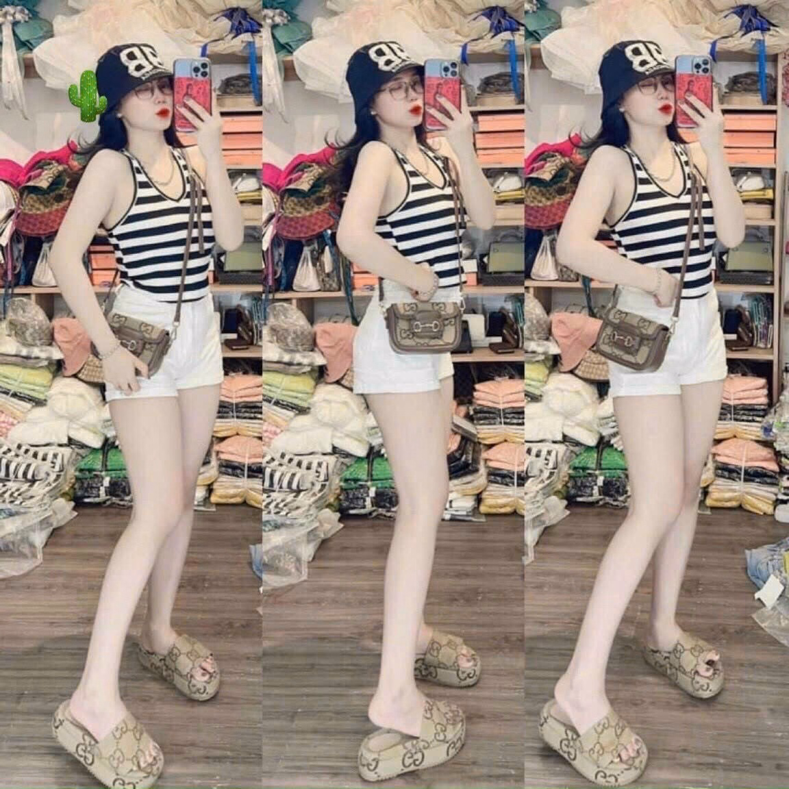 Áo Nữ Thun Gân Kẻ Sọc Ngang Cổ Tim - Ausa House - Ảnh 3