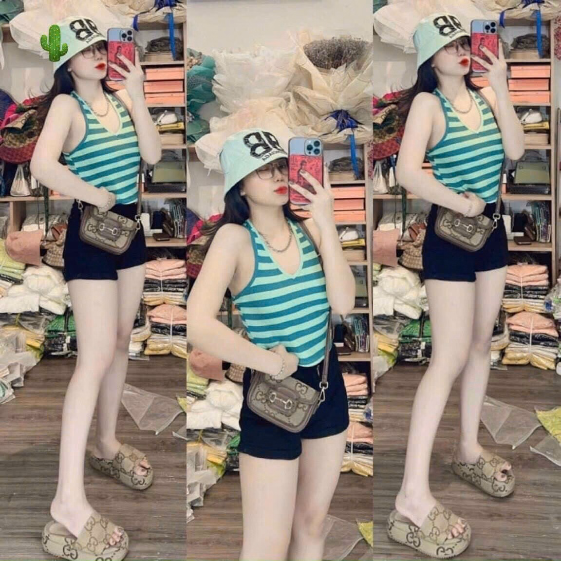 Áo Nữ Thun Gân Kẻ Sọc Ngang Cổ Tim - Ausa House - Ảnh 4