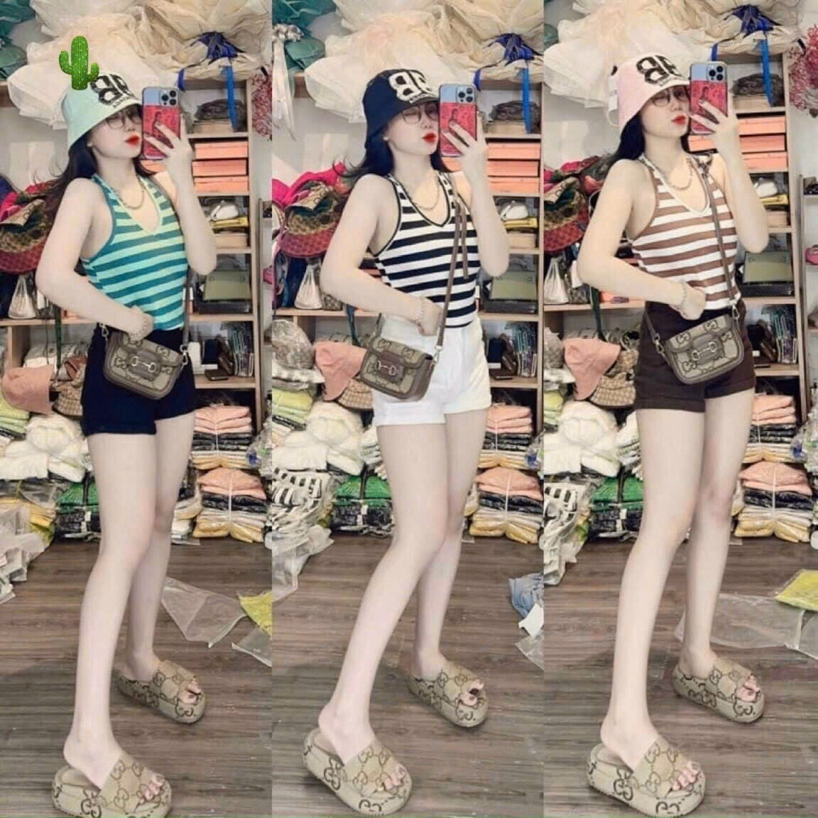 Áo Nữ Thun Gân Kẻ Sọc Ngang Cổ Tim - Ausa House