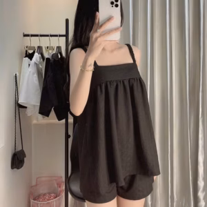 Set Đồ Nữ Áo 2 Dây Phối Quần Short Màu Đen - Ausa House