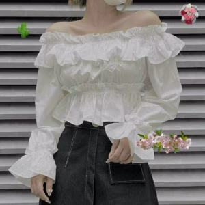 Áo Nữ Bẹt Vai Nhúng Bèo 2 Tầng Dài Tay - Ausa House