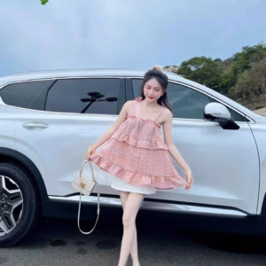 Áo Nữ 2 Dây Cột Nơ Bèo 2 Tầng Caro Hồng - Ausa House