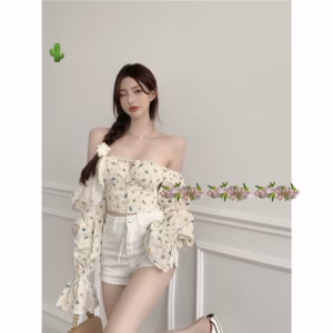 Áo Nữ Dài Tay Hoa Nhí Nhúm Ngực Có Mút - Ausa House