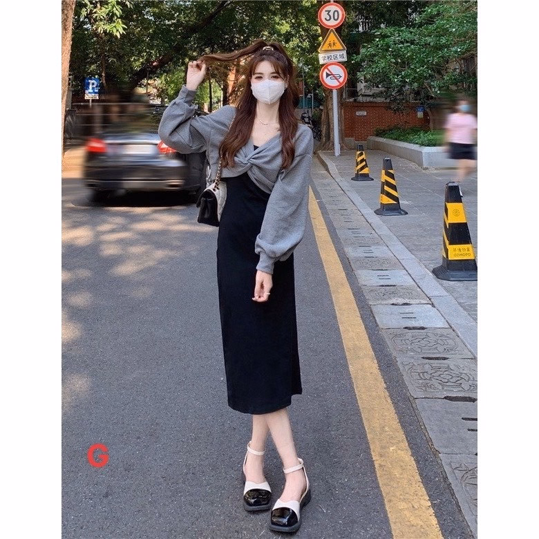 Set Bộ Đồ Nữ Váy 2 Dây Body Suông Mix Áo Khoác Crotop Xoắn Eo S13- Nana House - Ảnh 5