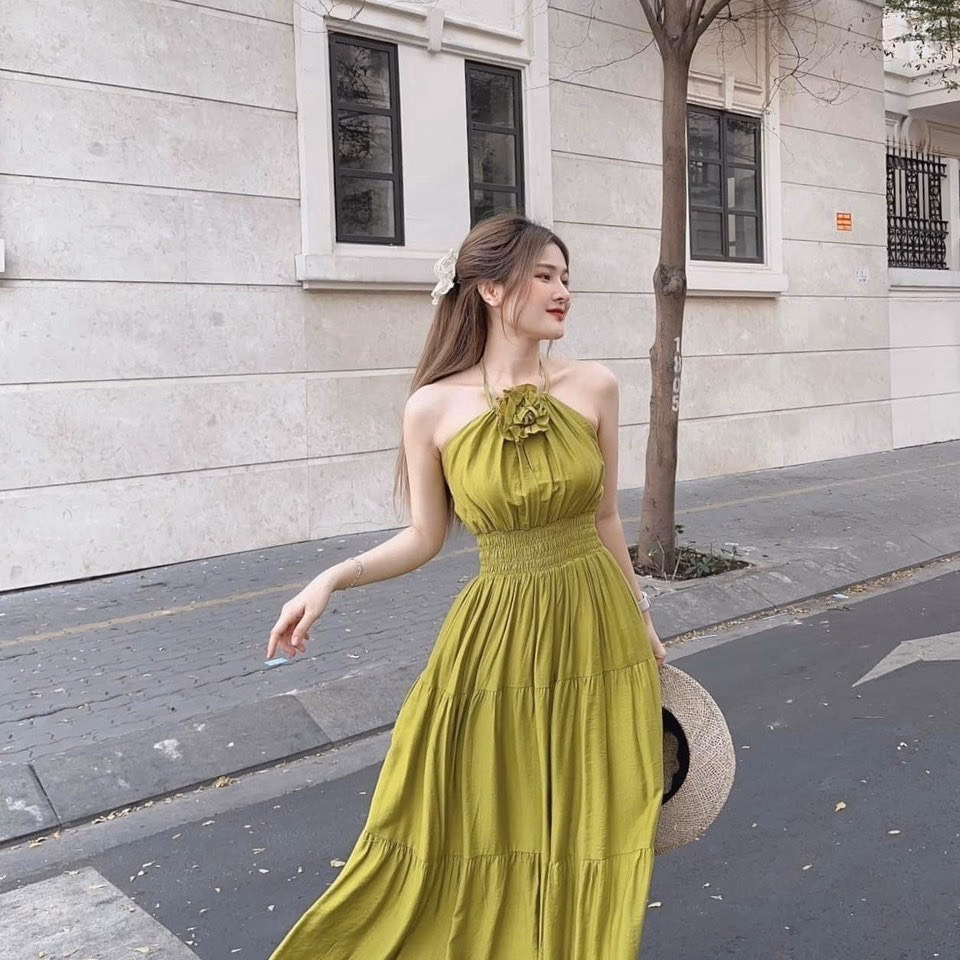 Đầm Maxi Đính Hoa Hồng Cột Dây Cổ Yếm Sa108 - Sam Store - Ảnh 3