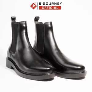 Giày Bốt Nam Cổ Cao Chelsea Boots Mũi Tròn Da Bò Cao Cấp Kiểu Dáng Chunky Màu Đen Trơn - Sigourney