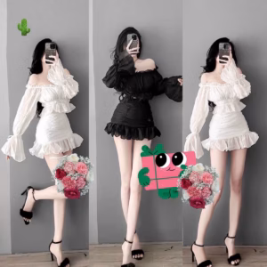 Set Đồ Nữ Áo Bẹt Vai Dài Tay Phối Chân Váy - Ausa House