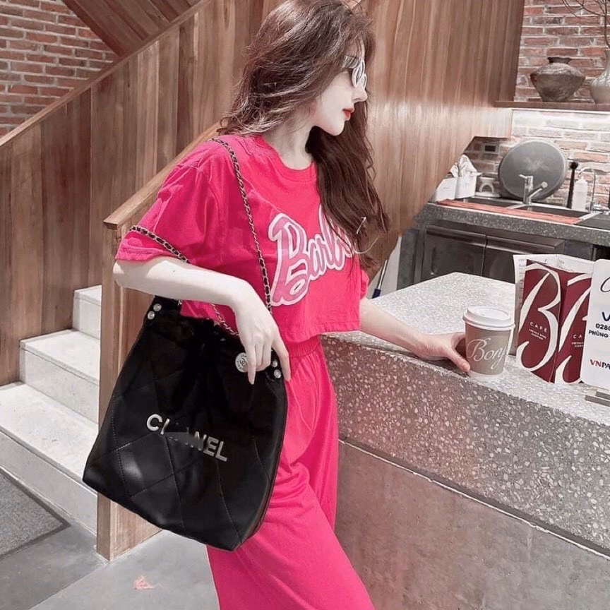 Set Đồ Nữ Áo Croptop Phối Quần Dài Suông Thun Gân Barbie - Ausa House - Ảnh 3