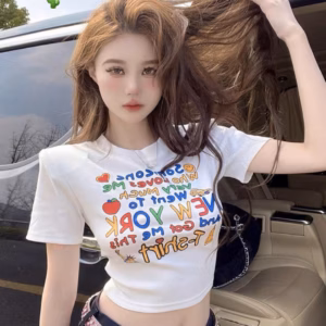 Áo Thun Nữ Croptop Cổ Tròn Tay Ngắn Màu Sắc Sinh Động New York - Ausa House