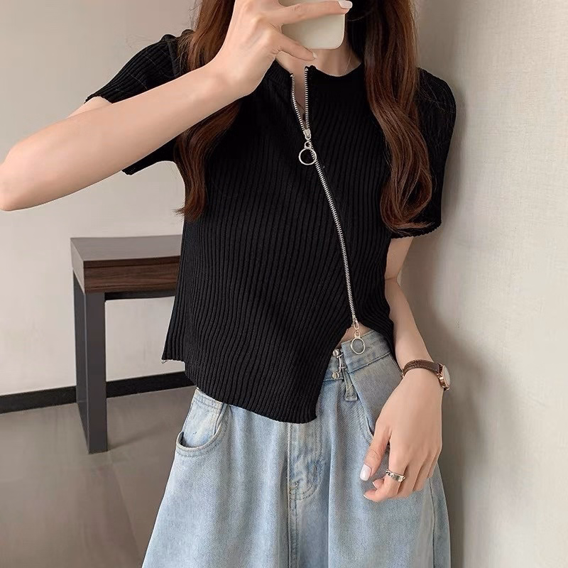 Áo Len Cộc Tay Cổ Tròn Khóa Kéo Độc Đáo Slcxa197 - Chipxinhxk - Ảnh 4