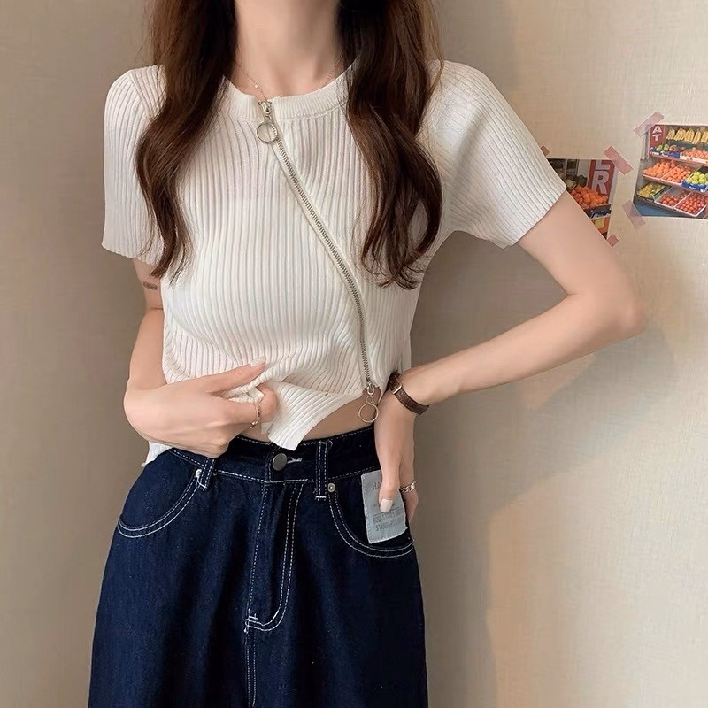 Áo Len Cộc Tay Cổ Tròn Khóa Kéo Độc Đáo Slcxa197 - Chipxinhxk - Ảnh 5