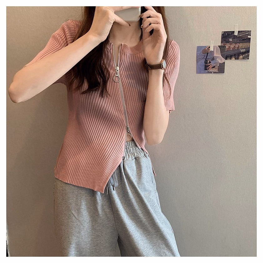 Áo Len Cộc Tay Cổ Tròn Khóa Kéo Độc Đáo Slcxa197 - Chipxinhxk - Ảnh 6