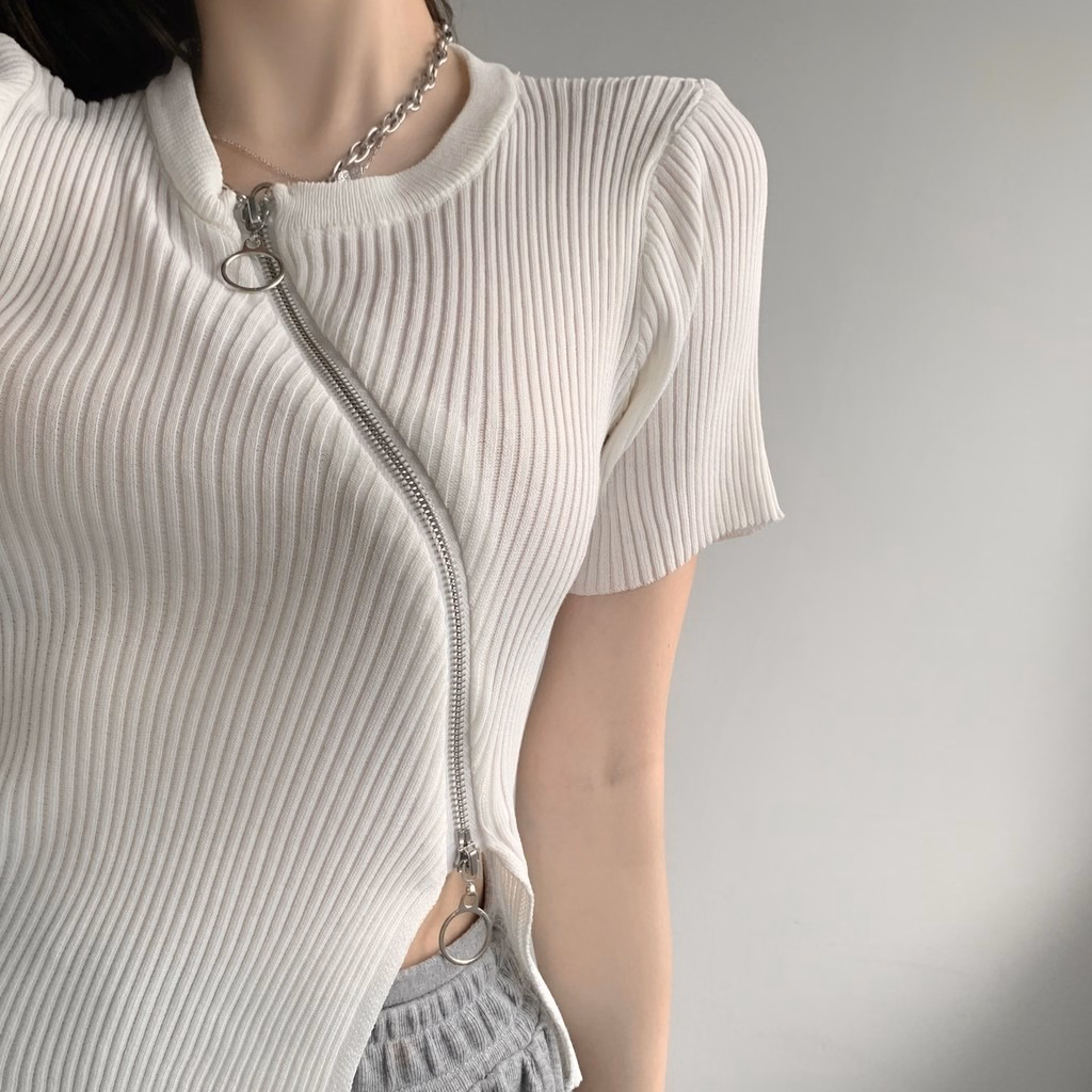 Áo Len Cộc Tay Cổ Tròn Khóa Kéo Độc Đáo Slcxa197 - Chipxinhxk - Ảnh 7