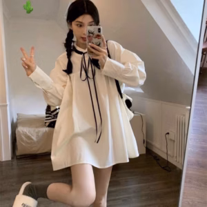 Đầm Nữ Babydoll Nơ Cổ Tay Phồng Dài - Ausa House