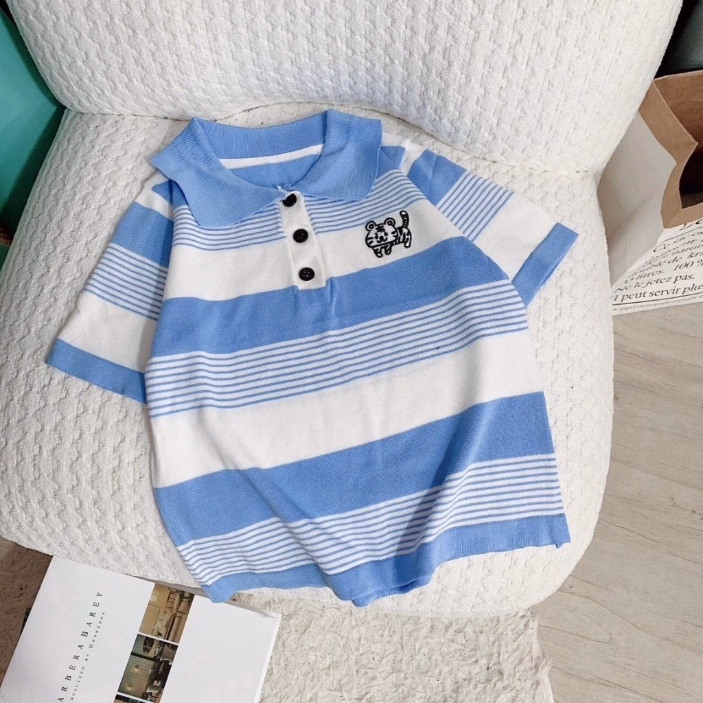 Áo Len Cộc Tay Cổ Đức Họa Tiết Kẻ Ngang Thêu Hình Hổ Con Sldca195 - Diepchi Fashion - Ảnh 8