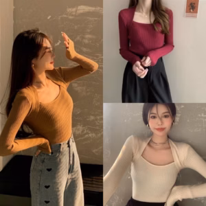 Áo Len Tăm Dài Tay Cổ Vuông Cắt Xẻ Độc Đáo Sldca62 - Diepchi Fashion