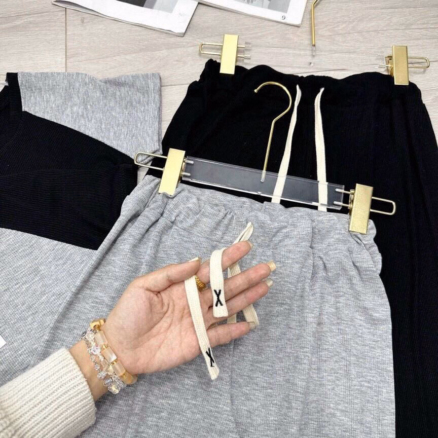 Set Bộ Đồ Nữ Áo Croptop Mix Quần Thun Gân Ống Suông Sa114 - Sam Store - Ảnh 5