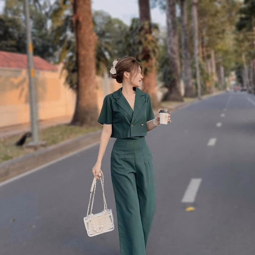 Set Bộ Đồ Nữ Áo Croptop Mix Quần Thun Gân Ống Suông Sa115 - Sam Store - Ảnh 4