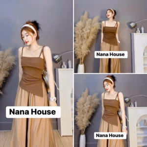 Set Bộ Đồ Nữ Áo Gân 2 Dây Mix Quần Ống Rộng Dd859 - Nana House