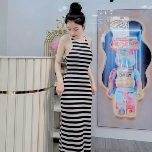 Đầm Váy Nữ Form Dài Sát Nách Thun Gân Phối Sọc Bt559 - Nana House