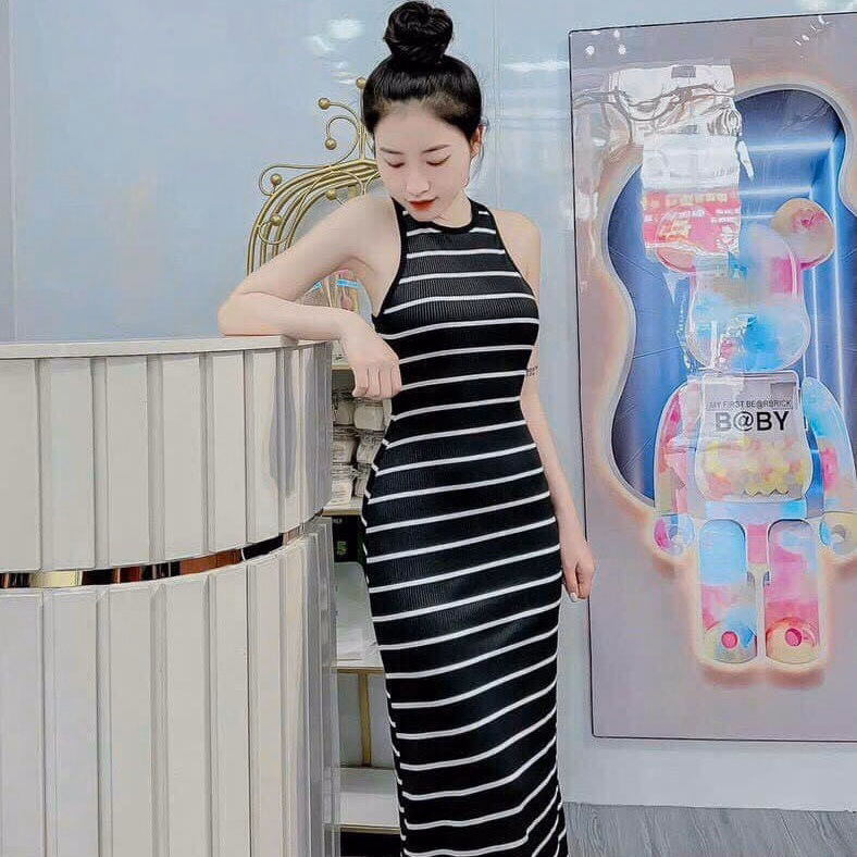 Đầm Váy Nữ Form Dài Sát Nách Thun Gân Phối Sọc Bt559 - Nana House - Ảnh 3