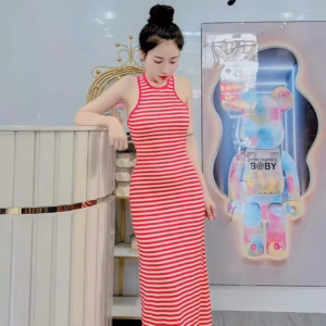 Đầm Váy Nữ Form Dài Sát Nách Thun Gân Phối Sọc Sa117 - Sam Store