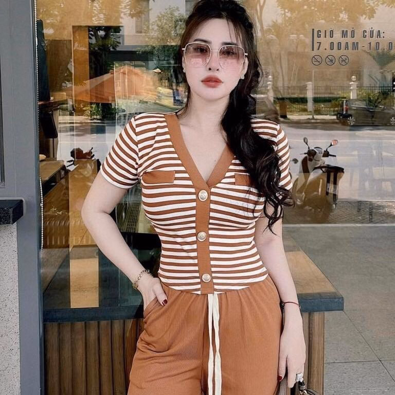 Set Bộ Đồ Nữ Thun Gân Áo Cổ Tim Mix Quần Ống Suông Sa118 - Sam Store - Ảnh 5