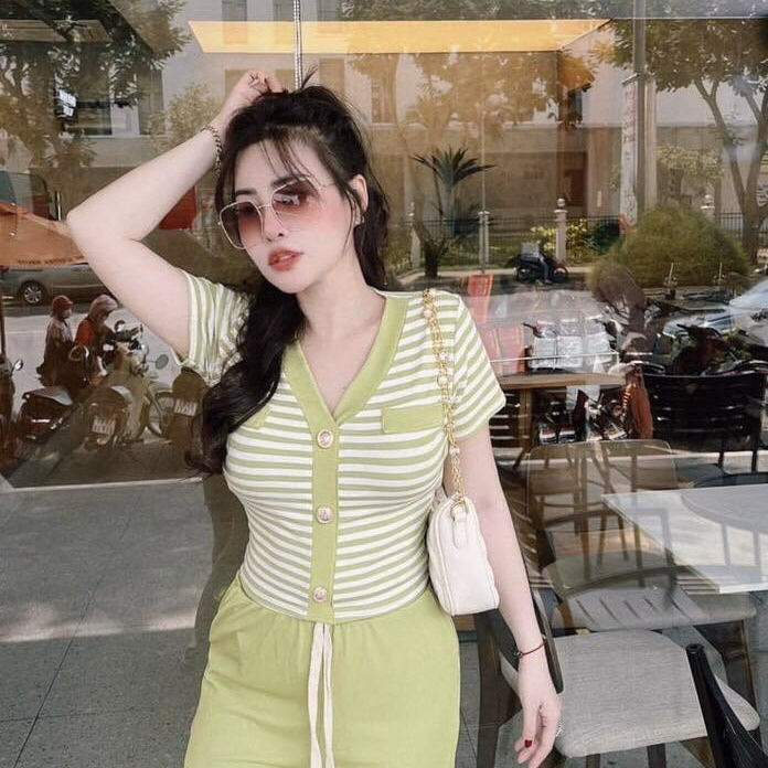 Set Bộ Đồ Nữ Thun Gân Áo Cổ Tim Mix Quần Ống Suông Sa118 - Sam Store - Ảnh 4