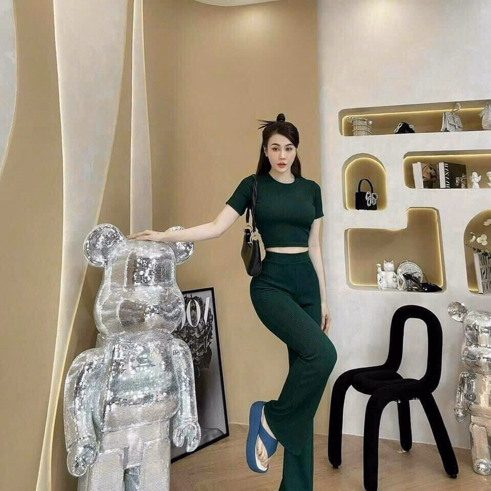 Set Bộ Đồ Nữ Thun Gân Áo Crotop Quần Ống Loe Bt288 - Nana House - Ảnh 5