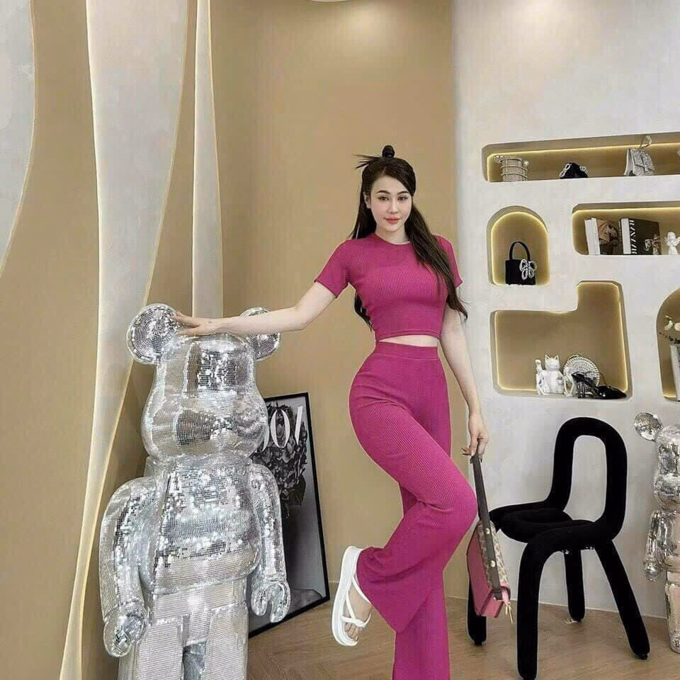 Set Bộ Đồ Nữ Thun Gân Áo Crotop Quần Ống Loe Sa120 - Sam Store - Ảnh 4