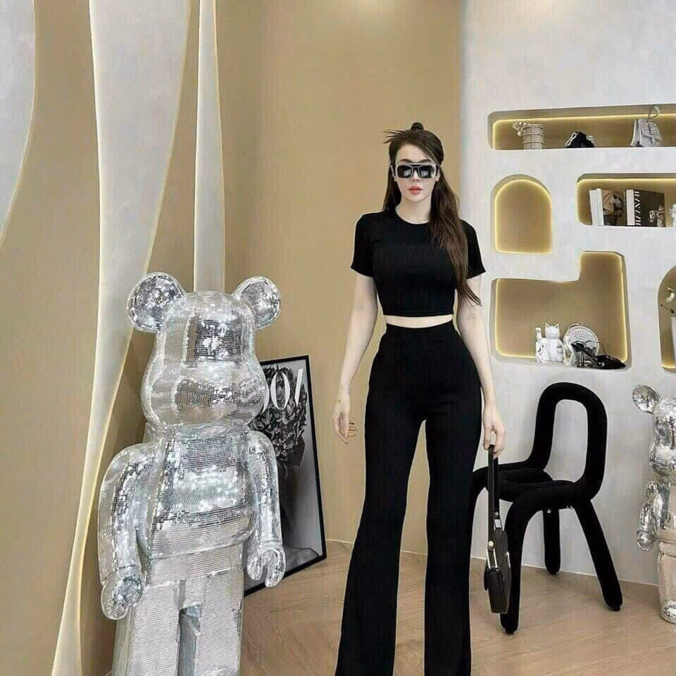 Set Bộ Đồ Nữ Thun Gân Áo Crotop Quần Ống Loe Sa120 - Sam Store - Ảnh 2
