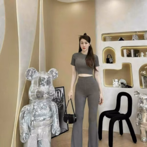 Set Bộ Đồ Nữ Thun Gân Áo Crotop Quần Ống Loe Sa120 - Sam Store