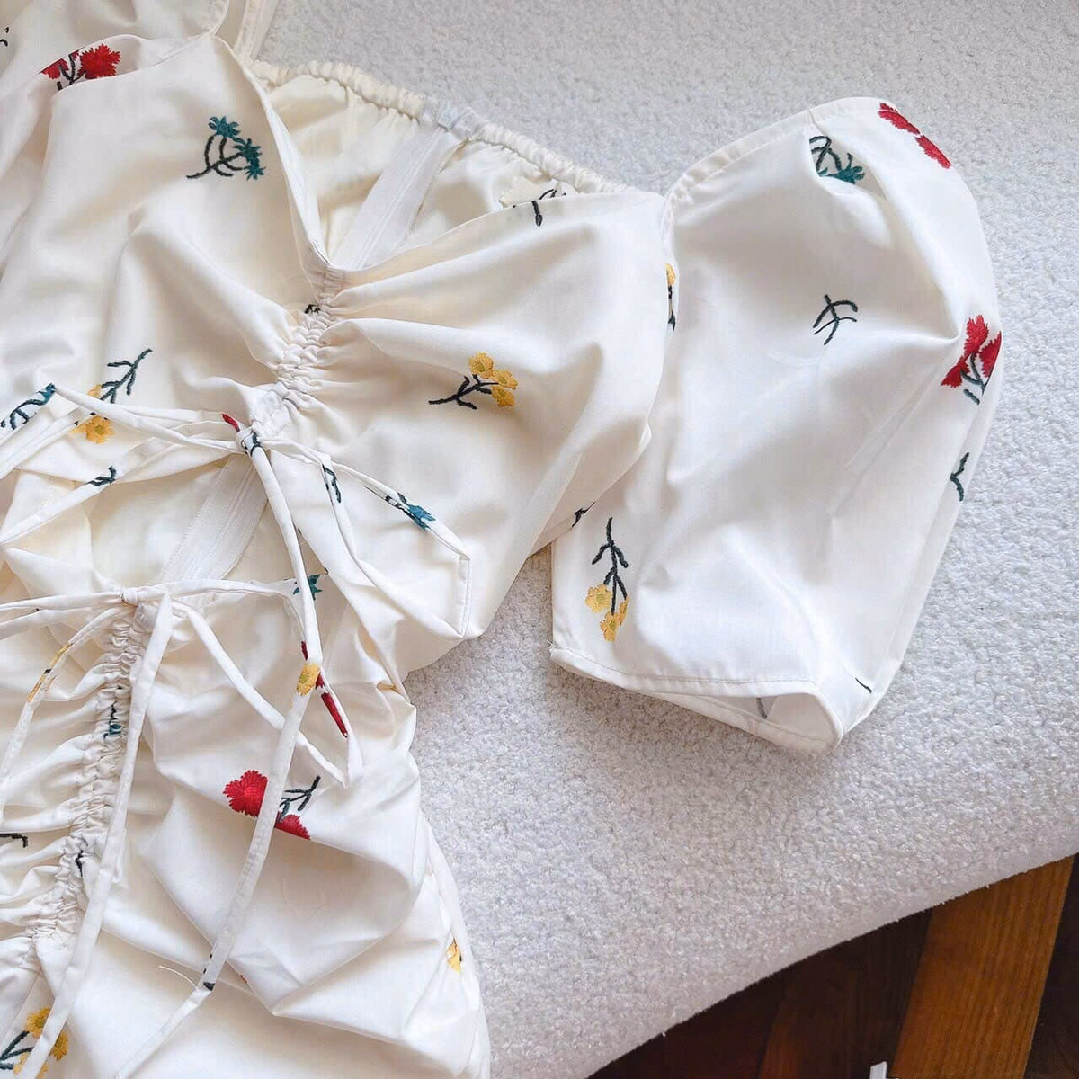 Đầm Váy Nữ Lụa Hoa Tay Phồng Rút Dây Ngực Sa123- Sam Store - Ảnh 5