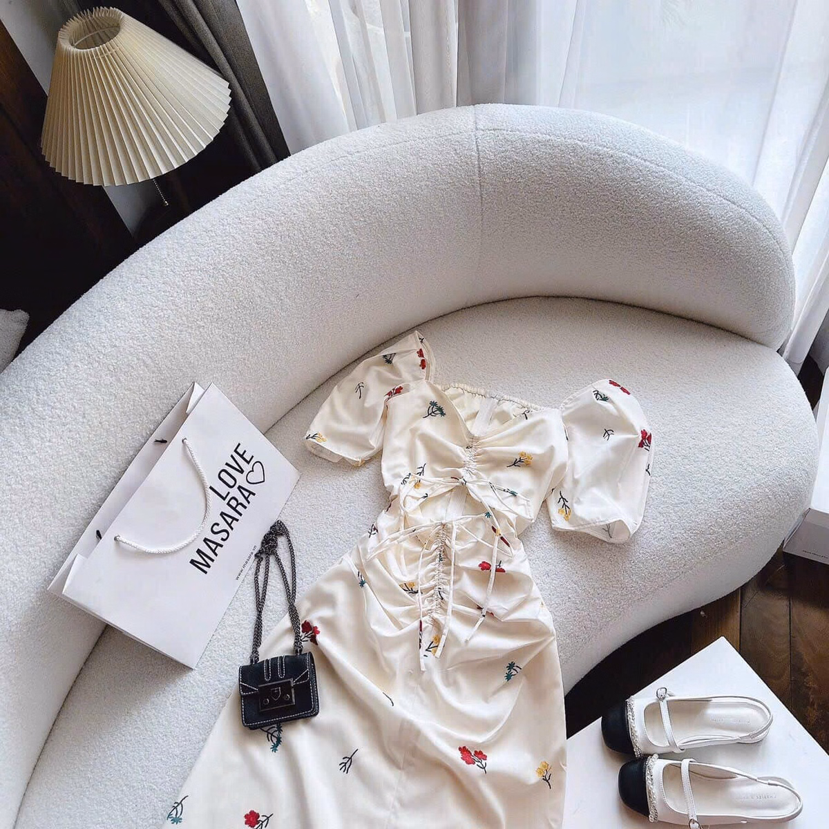 Đầm Váy Nữ Lụa Hoa Tay Phồng Rút Dây Ngực Sa123- Sam Store - Ảnh 6