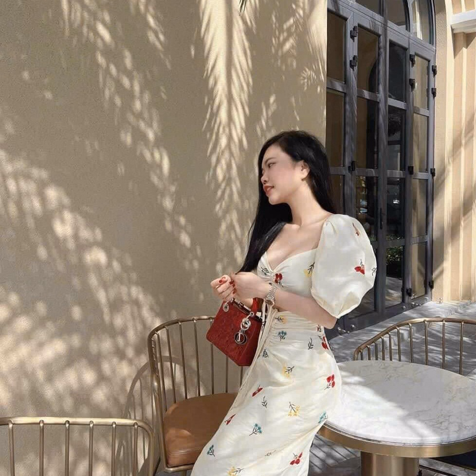 Đầm Váy Nữ Lụa Hoa Tay Phồng Rút Dây Ngực Sa123- Sam Store - Ảnh 4